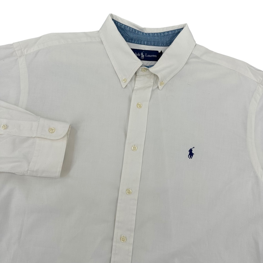 Ralph Lauren Mens XXL White Twill Button Down Shirt Long Sleeve Navy Pony Logo
